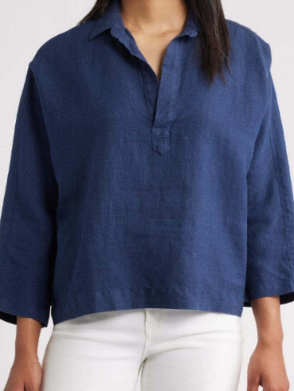 Frank & Eileen Gabi Linen Popover Shirt Navy Size S Boho Minimalist